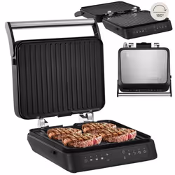 Grill électrique - ZEEGMA - 230° - 2000 W - Revêtement anti-adhérent - Ouverture 180° - Plaques amovibles