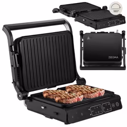 Grill électrique - ZEEGMA - 230° - 2000 W - Anti-adhérent - Ouverture 180° - Plaques amovibles