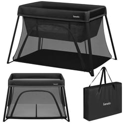 Lit parapluie 3en1 LIONELO Alice - Ultra légère - Lit bébé - Parc bébé - 3cm matelas - Sac inclus - Ouverture zippée - Noir