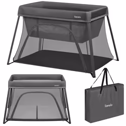 Lit parapluie 3en1 LIONELO Alice - Ultra légère - Lit bébé - Parc bébé - 3cm matelas - Sac inclus - Ouverture zippée - Gris