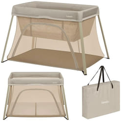 Lit parapluie 3en1 LIONELO Alice - Ultra légère - Lit bébé - Parc bébé - 3cm matelas - Sac inclus - Ouverture zippée - Beige