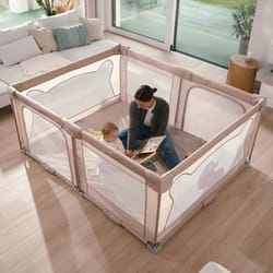 Parc bébé 180x150 cm - LIONELO Florence - Très grand espace - Intérieur/Extérieur - Rapide pliage - Sac inclus - Beige
