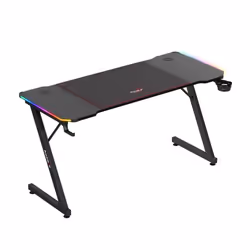 Bureau gaming HUZARO HERO 3.3 LED RVB Noir 140x60x74cm Panier à boissons Crochet casque Pc gaming Bureau Gamer