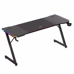 Bureau gaming HUZARO Hero 4.8 Noir RGB - Éclairage LED Plateau 160 cm Finition carbone Supports casque et gobelet Ergonomique