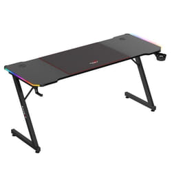 Bureau gaming HUZARO Hero 4.8 Noir RGB - Éclairage LED Plateau 160 cm Finition carbone Supports casque et gobelet Ergonomique