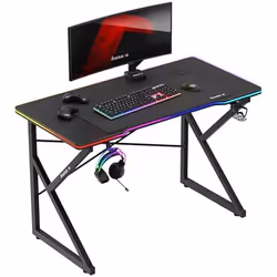 Bureau gaming - HUZARO - Hero 1.7 RGB - Éclairage LED 366 modes - Support casque - Porte-gobelet