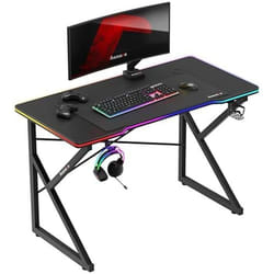 Bureau gaming - HUZARO - Hero 1.7 RGB - Éclairage LED 366 modes - Support casque - Porte-gobelet