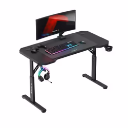 Bureau Gaming - HUZARO - Hero 2.6 - Noir - Hauteur réglable - Plateau en carbone - Supports accessoires