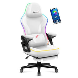 Chaise Gaming - HUZARO - Force 4.6 Blanc LED RVB - Repose-pieds et éclairage RGB LED