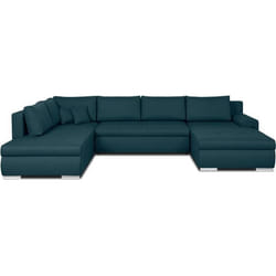 Canapé D'Angle Panoramique Convertible -7 Places - Indian - Tissu 100% Polyester - Bleu Canard - 360 X 228 Cm
