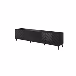 Cama Armoire RTV ABETO 200x42x52 noir brillant, Noir, Panneau de fibres de densité moyenne (MDF), Noir, Panneau de fibres à d ...