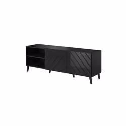 Cama Armoire RTV ABETO 150x42x52 noir brillant, Noir, Panneau de fibres de densité moyenne (MDF), Noir, Panneau de fibres à d ...