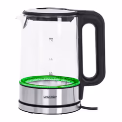 Mesko Home MS 1301B bouilloire 1,7 L 2200 W Noir, Acier inoxydable, Transparent
