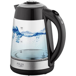 Adler AD 1285 bouilloire 1,7 L 2200 W Noir, Acier, Transparent