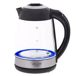 Adler AD 1285 bouilloire 1,7 L 2200 W Noir, Acier, Transparent