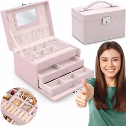 Boîte à bijoux - Massido - MS-700 - rose - matériau PU - cuir écologique