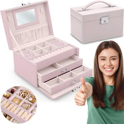 Boîte à bijoux - Massido - MS-700 - rose - matériau PU - cuir écologique