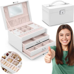 Boîte à bijoux Massido MS-700 - blanc - JANSPORT - Adulte - Femme - matériau PU cuir écologique