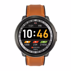 Montre Connectée WATCHMARK WM18 Cuir Marron - Moniteur de Fréquence CardiaquePédomètreOxymètre de Pouls