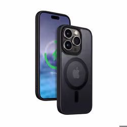 Coque de téléphone - Crong - Hybrid Frost MAG Cover - iPhone 15 Pro - Noir - Aimants MagSafe intégrés