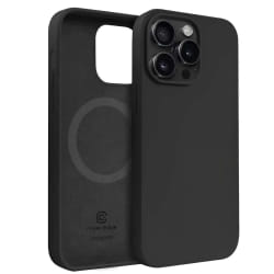 Crong Coque pour Apple iPhone 16 Pro MagSafe en Silicone Souple Antichocs Noir