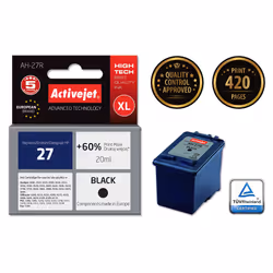 Activejet Encre AH-27R (remplacement HP 27 C8727A ; Premium ; 20 ml ; noir), Rendement élevé (XL), Encre à pigments, 20 ml, 1 ...