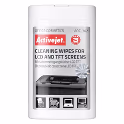 Activejet Lingettes pour matrice LCD AOC-302 100 pièces, Lingettes de nettoyage d'équipement électronique, LCD/LED/Plasma, LC ...