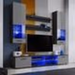 Meuble TV Mural Vida Extreme Furniture - LED bleues - Gris Brillant & Noir - Façades en Brillant - L200cmxH195cmxP45cm