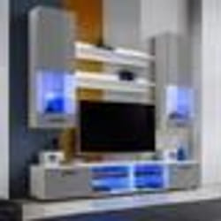 Meuble TV Mural Vida Extreme Furniture - LED bleues - Gris Brillant & Blanc - Façades en Brillant - L200cmxH195cmxP45cm