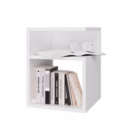 Topeshop TINI BIEL, Table de nuit / chevet, Blanc, Tableau à particules, 2 étagères, 300 mm, 300 mm