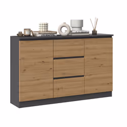 Topeshop 2D3S ANT/ART KPL, Anthracite, Chêne, 3 tiroir(s), Tableau à particules, Moderne, 2 portes(s), 1200 mm