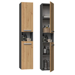 Topeshop NEL I ANT/ART armoire de rangement de salle de bain Graphite, Chêne