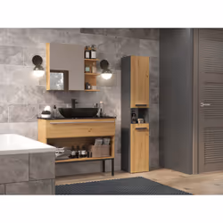 Topeshop NEL I ANT/ART armoire de rangement de salle de bain Graphite, Chêne
