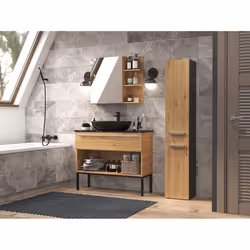 Topeshop NEL II ANT/ART armoire de rangement de salle de bain Graphite, Chêne