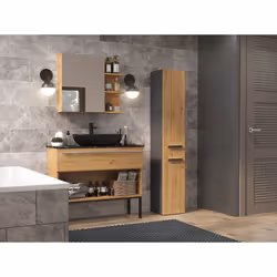 Topeshop NEL IV ANT/ART armoire de rangement de salle de bain Graphite, Chêne