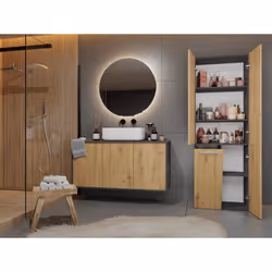 Topeshop NEL 1K DD ANT/ART KP armoire de rangement de salle de bain Graphite, Chêne