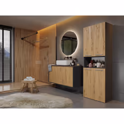 Topeshop NEL 1K DK ANT/ART KP armoire de rangement de salle de bain Graphite, Chêne