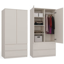 Turin Armoire style moderne chambre salon beige Penderie multifonctions 2 portes + tiroirs Dressing Système tip-on