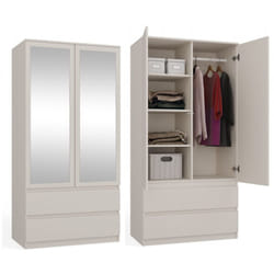 Topeshop - turin - Armoire 2 portes avec miroir style moderne chambre à coucher blanc - 90x50x180 - 2 tiroirs