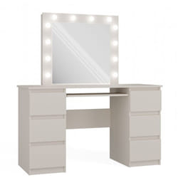Marina - Coiffeuse 6 tiroirs avec miroir et éclarirage led - Beige