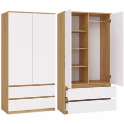 ARMOIRE À 2 TIROIRS ET 2 PORTES MODÈLE : MALWA SS-90 COULEUR : Corps : CHÊNE ARTISAN Façade : BLANC Armoire élégante avec éta ...
