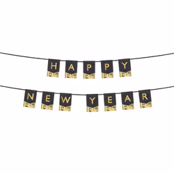 PartyDeco Happy New Year, Guirlande, Papier, Noir, Or, Image, Réveillon du Nouvel An, Plafond, Mur