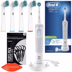 Brosse à dents électrique - Oral-B - Vitality 100 White - 4 embouts de rechange - Support double - Pack duo