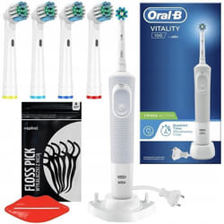 Brosse à dents électrique - Oral-B - Vitality 100 White - 4 embouts de rechange - Support double - Pack duo
