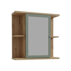 Armoire à suspendre - Chêne artisan / Vert sauge - 1 porte avec miroir - Meuble de salle de bain - 699 x 232 x 688 cm