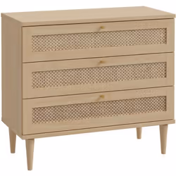 Commode - 3 Tiroirs - Décor Chêne- Cannage - L90,4 X P41,4 X H80 Cm - Calasetta - Vue supplémentaire 2
