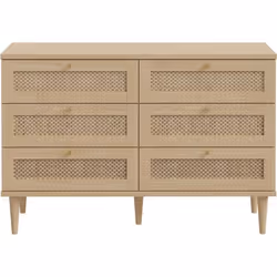 Commode - 6 Tiroirs - Décor Chêne - Cannage - L120 X P41,4 X H80 Cm - Calasetta - Vue supplémentaire 2