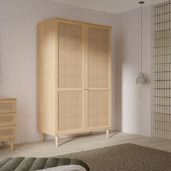 Armoire De Chambre - 2 Portes Battantes - Décor Chêne - Cannage - L110 X H208 X P54 Cm - Calasetta
