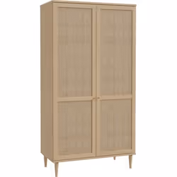 Armoire De Chambre - 2 Portes Battantes - Décor Chêne - Cannage - L110 X H208 X P54 Cm - Calasetta - Vue supplémentaire 2
