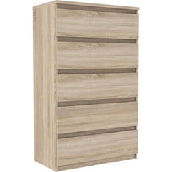 Commode CHELSEA 5 tiroirs - Décor chêne - L 772 x P 422 x  H 1281cm